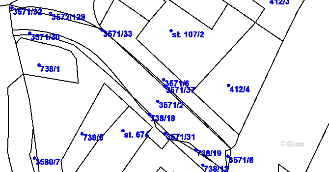 Parcela st. 3571/37 v KÚ Ostrožské Předměstí, Katastrální mapa
