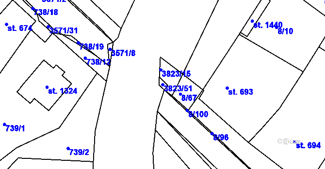 Parcela st. 3823/51 v KÚ Ostrožské Předměstí, Katastrální mapa