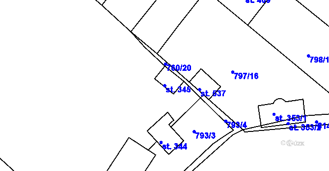 Parcela st. 345 v KÚ Uherský Ostroh, Katastrální mapa