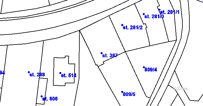 Parcela st. 387 v KÚ Uherský Ostroh, Katastrální mapa