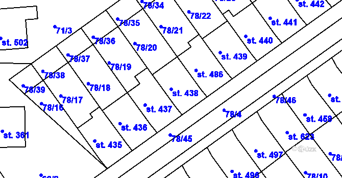Parcela st. 438 v KÚ Uherský Ostroh, Katastrální mapa