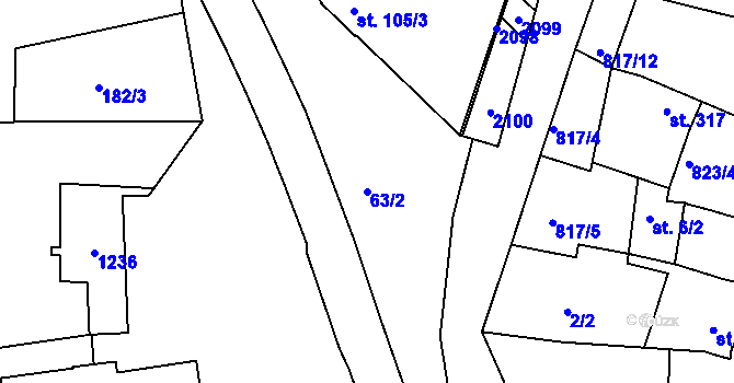 Parcela st. 63/2 v KÚ Uherský Ostroh, Katastrální mapa