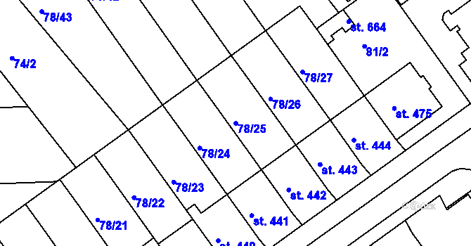 Parcela st. 78/25 v KÚ Uherský Ostroh, Katastrální mapa