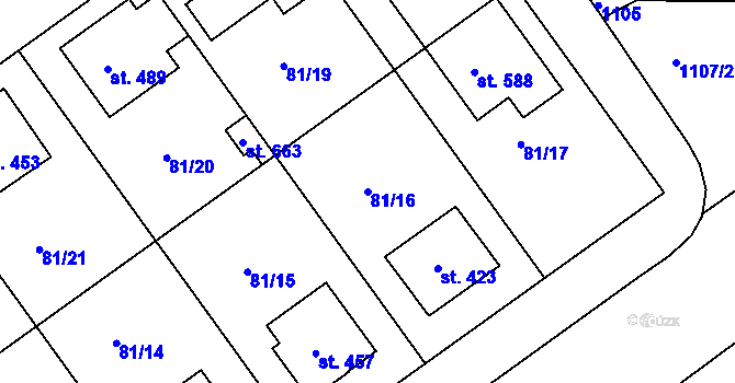 Parcela st. 81/16 v KÚ Uherský Ostroh, Katastrální mapa