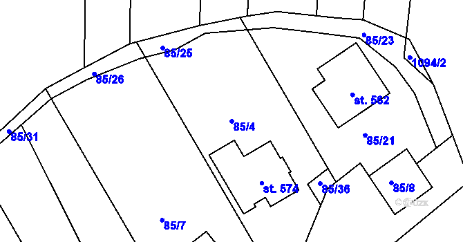 Parcela st. 85/4 v KÚ Uherský Ostroh, Katastrální mapa