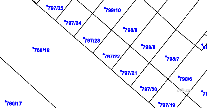 Parcela st. 797/22 v KÚ Uherský Ostroh, Katastrální mapa