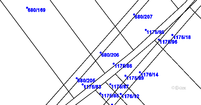 Parcela st. 680/206 v KÚ Uherský Ostroh, Katastrální mapa