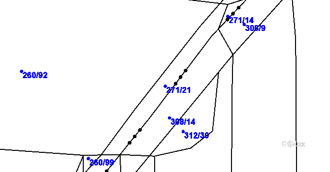 Parcela st. 271/21 v KÚ Uhlířov, Katastrální mapa
