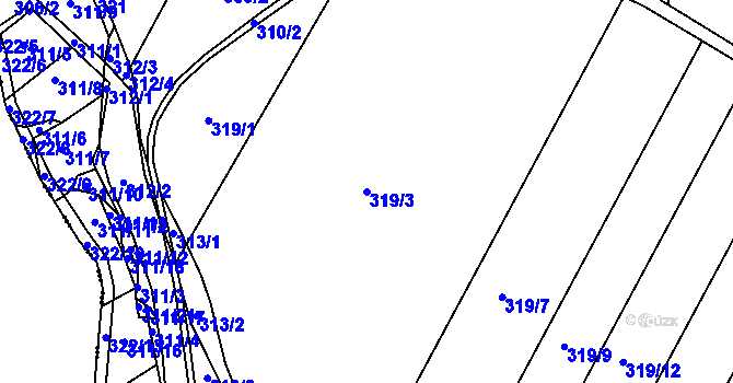 Parcela st. 319/3 v KÚ Uhlířov, Katastrální mapa