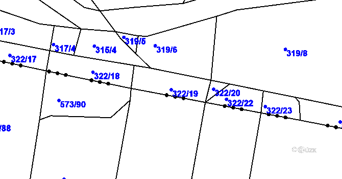 Parcela st. 322/19 v KÚ Uhlířov, Katastrální mapa