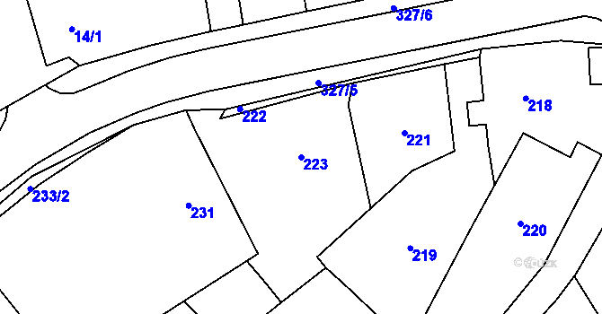 Parcela st. 223 v KÚ Uhlířov, Katastrální mapa