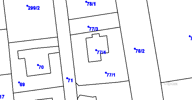 Parcela st. 77/4 v KÚ Uhlířov, Katastrální mapa