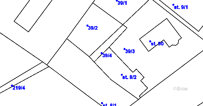 Parcela st. 39/4 v KÚ Rasochy, Katastrální mapa