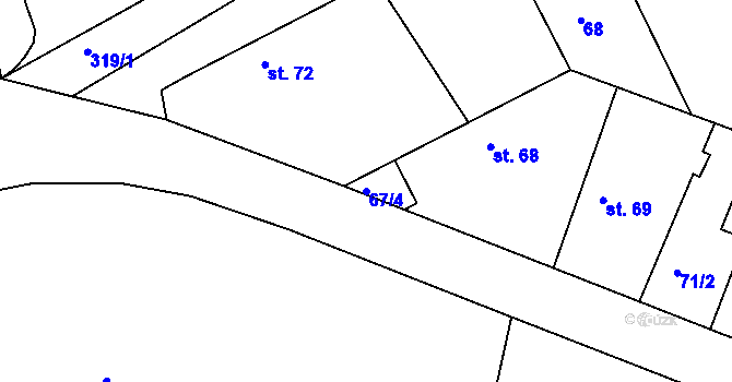 Parcela st. 67/4 v KÚ Rasochy, Katastrální mapa