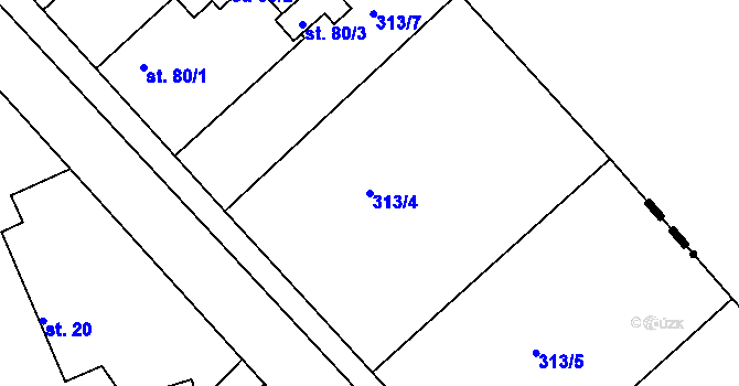 Parcela st. 313/4 v KÚ Rasochy, Katastrální mapa