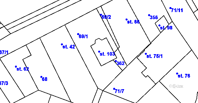 Parcela st. 103 v KÚ Rasochy, Katastrální mapa