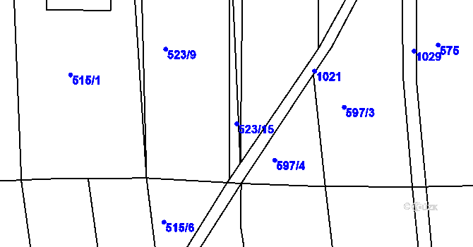 Parcela st. 523/15 v KÚ Uhlířská Lhota, Katastrální mapa