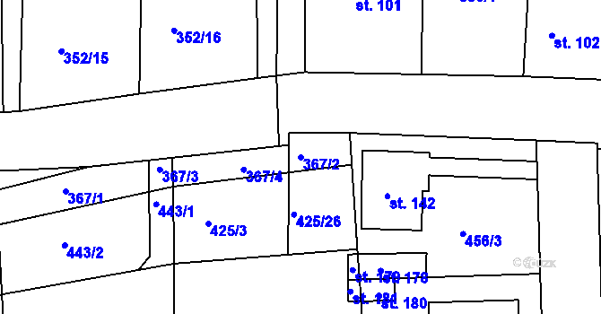 Parcela st. 367/2 v KÚ Uhlířská Lhota, Katastrální mapa