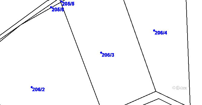 Parcela st. 206/3 v KÚ Bláto, Katastrální mapa