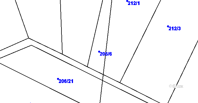 Parcela st. 206/6 v KÚ Bláto, Katastrální mapa