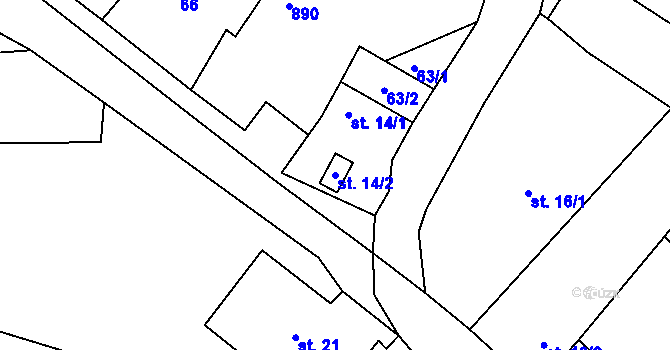 Parcela st. 14/2 v KÚ Janovická Lhota, Katastrální mapa