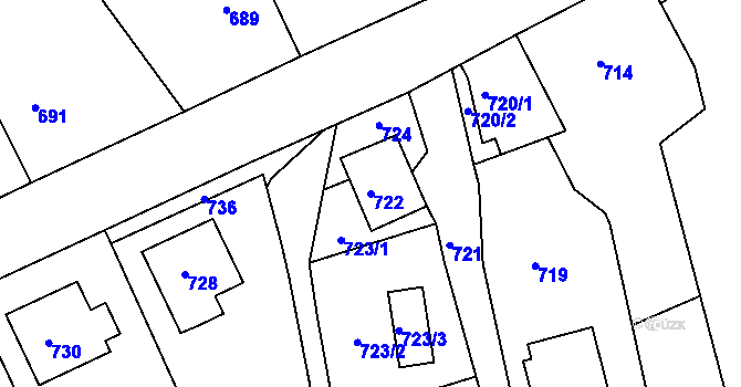Parcela st. 722 v KÚ Uhlířské Janovice, Katastrální mapa