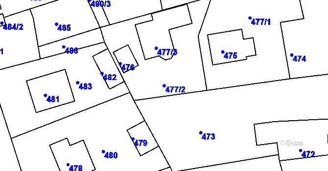 Parcela st. 477/2 v KÚ Uhlířské Janovice, Katastrální mapa