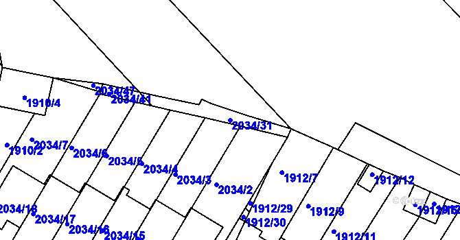 Parcela st. 2034/31 v KÚ Uhlířské Janovice, Katastrální mapa