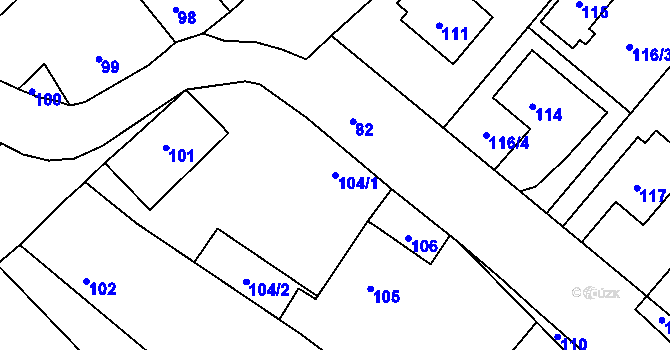 Parcela st. 104/1 v KÚ Uhlířské Janovice, Katastrální mapa