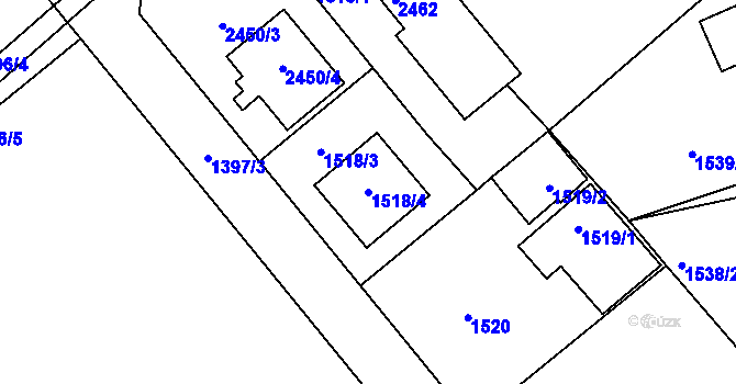 Parcela st. 1518/4 v KÚ Uhlířské Janovice, Katastrální mapa