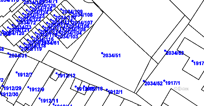 Parcela st. 2034/51 v KÚ Uhlířské Janovice, Katastrální mapa