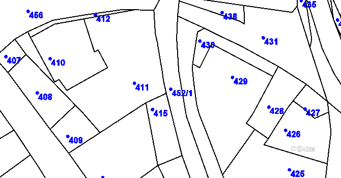 Parcela st. 452/1 v KÚ Uhlířské Janovice, Katastrální mapa