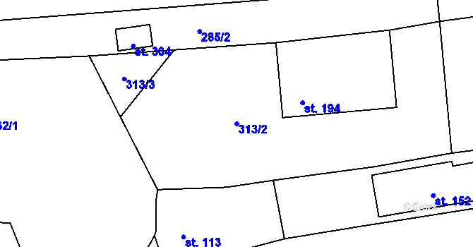 Parcela st. 313/2 v KÚ Úholičky, Katastrální mapa