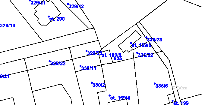 Parcela st. 169/5 v KÚ Úholičky, Katastrální mapa