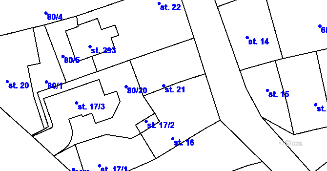 Parcela st. 21 v KÚ Úhonice, Katastrální mapa