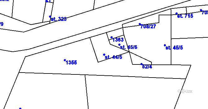 Parcela st. 44/5 v KÚ Úhonice, Katastrální mapa