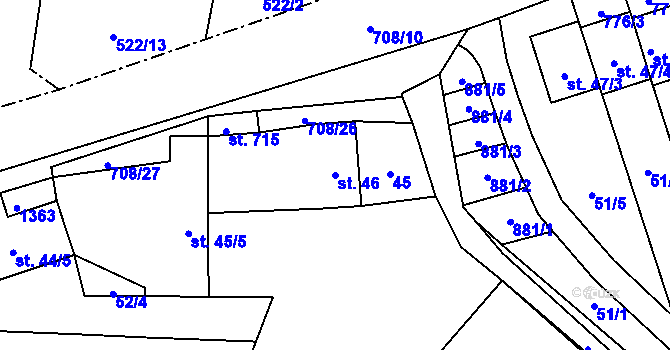 Parcela st. 46 v KÚ Úhonice, Katastrální mapa