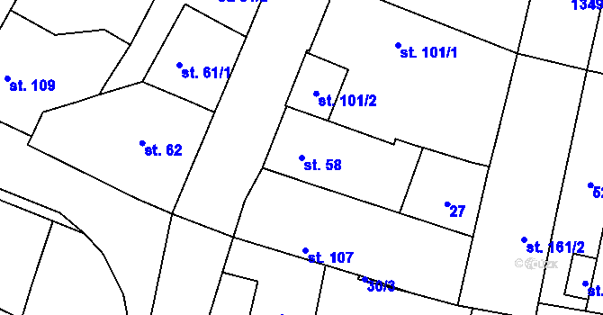 Parcela st. 58 v KÚ Úhonice, Katastrální mapa