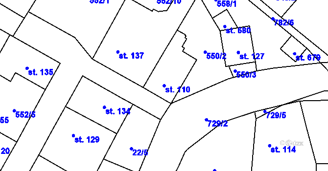 Parcela st. 110 v KÚ Úhonice, Katastrální mapa