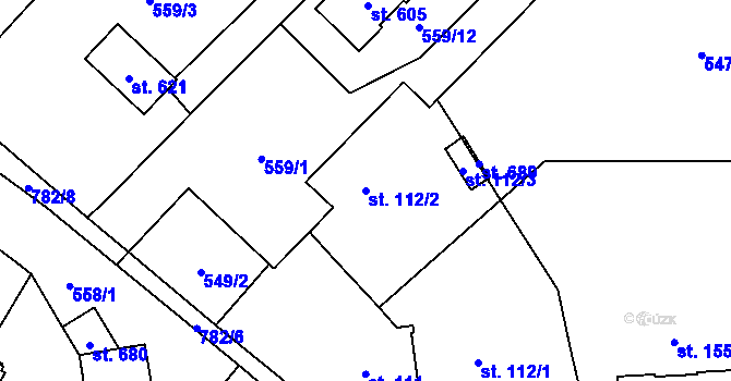 Parcela st. 112/2 v KÚ Úhonice, Katastrální mapa