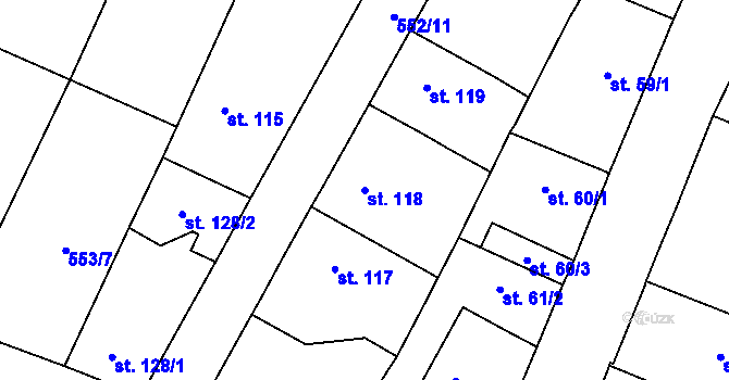 Parcela st. 118 v KÚ Úhonice, Katastrální mapa