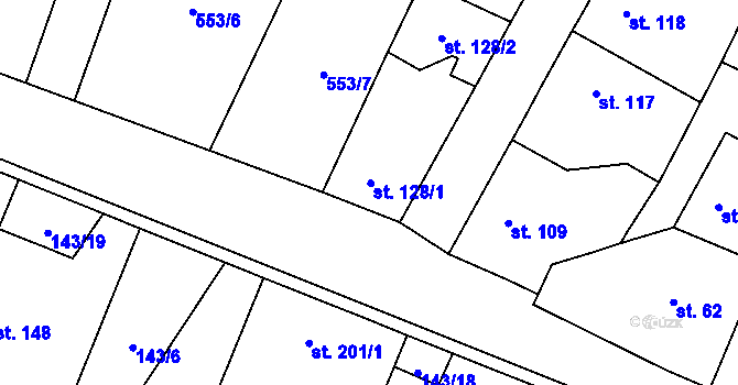 Parcela st. 128 v KÚ Úhonice, Katastrální mapa