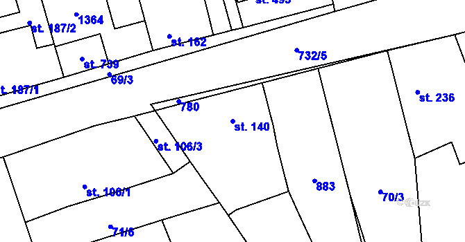 Parcela st. 140 v KÚ Úhonice, Katastrální mapa