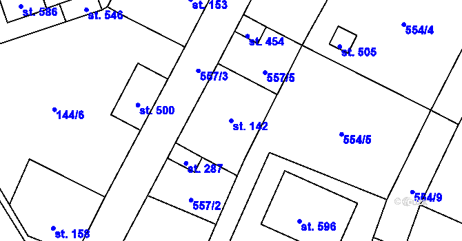 Parcela st. 142 v KÚ Úhonice, Katastrální mapa