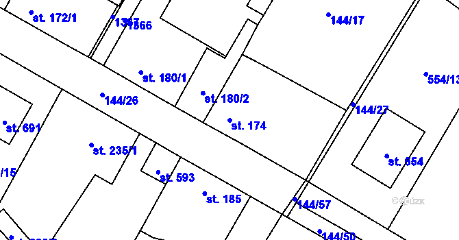 Parcela st. 174 v KÚ Úhonice, Katastrální mapa