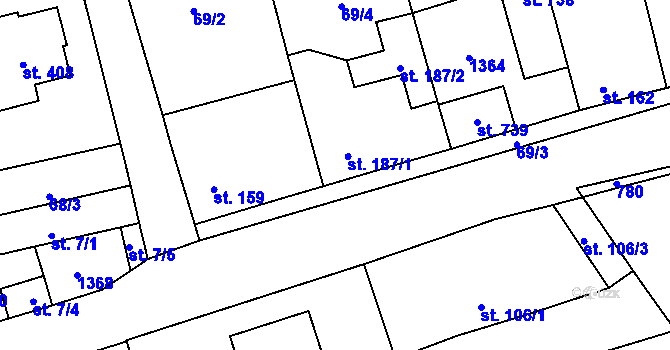 Parcela st. 187 v KÚ Úhonice, Katastrální mapa
