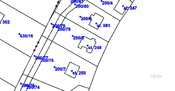 Parcela st. 249 v KÚ Úhonice, Katastrální mapa