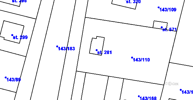 Parcela st. 281 v KÚ Úhonice, Katastrální mapa