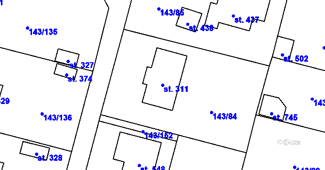 Parcela st. 311 v KÚ Úhonice, Katastrální mapa
