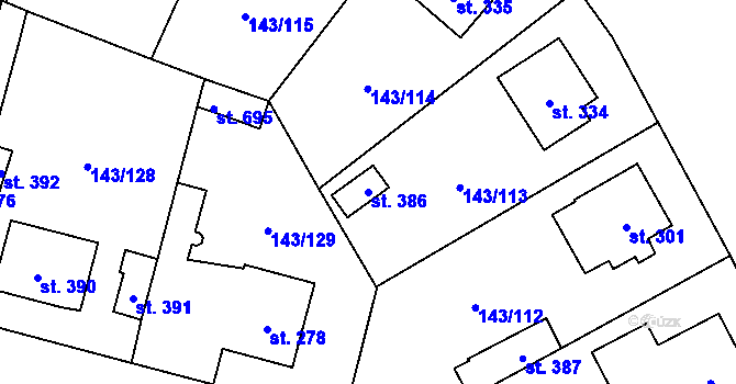 Parcela st. 386 v KÚ Úhonice, Katastrální mapa